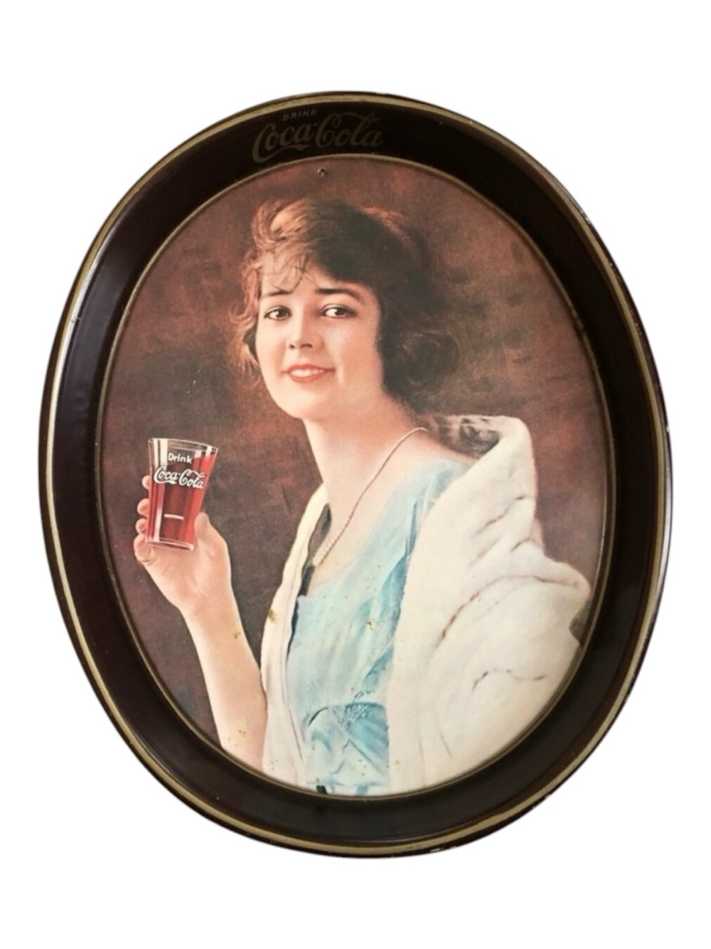 Vintage Coca-Cola Flapper Girl Tin Oval Metal Tray